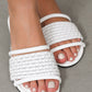 White Crochet Dual Straps Square Toe Flat Slippers