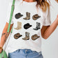 White Cowboys Boots Western Fashion Print T Shirt