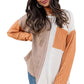 Orange Long Sleeve Colorblock Chest Pocket Textured Knit Top