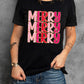 Black Heat Transfer Printing MERRY Letter Christmas Graphic Tee