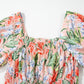 Apricot Pink Floral Smocked Bust Bubble Short Sleeve Maxi Dress