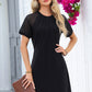 Black Contrast Lace Raglan Sleeve Pleated Detail Shift Dress