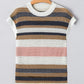 Pink Stripe Color Block Eyelet Knit Short Sleeve Sweater Tee