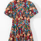 Multicolour Floral Puff Short Sleeve Shirt Mini Dress