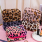 Peach Blossom Leopard Print Zipper Plush Cosmetic Bag