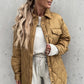 Tan Quilted Flap Pockets Snap Buttoned Puffer Jacket