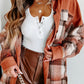 Khaki Colorblock Plaid Pattern Flap Pockets Buttoned Shacket