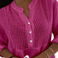 Roll Up Sleeve Hollow Out Shirt Button Front Casual Blouse Top