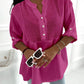 Roll Up Sleeve Hollow Out Shirt Button Front Casual Blouse Top