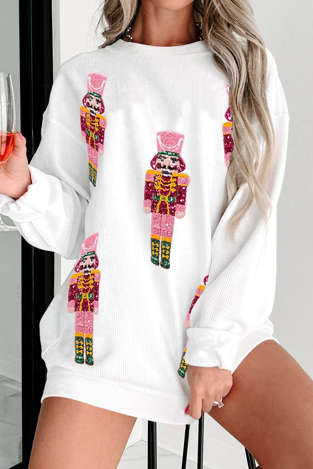 White Christmas Nutcracker Graphic Corded Baggy Sweatshirt