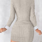 Polo V Neck Long Sleeve Fleece Lined Bodycon Dress Slit Button Decor Ribbed Mini Dress