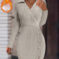 Polo V Neck Long Sleeve Fleece Lined Bodycon Dress Slit Button Decor Ribbed Mini Dress