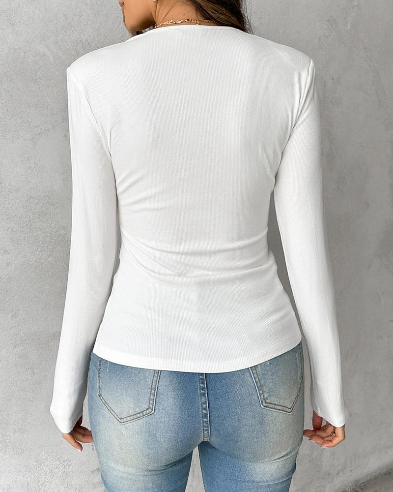 V Neck Long Sleeve Casual Top