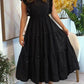 Rhinestone Round Neck Flutter Sleeve Cinch Waist Flared Dress Evening Dress