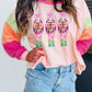 Pink Christmas Sequin Nutcracker Graphic Colorblock Long Sleeve Top