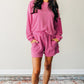 Strawberry Pink Corded Textured Long Sleeve Top and Shorts Set