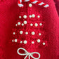 Racing Red Rhinestone Bow Pearl Decor Christmas Tree Round Neck Sweater