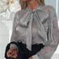 Tie Neck Beaded Long Sleeve Tied Detail Blouses Casual Shirts