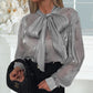 Tie Neck Beaded Long Sleeve Tied Detail Blouses Casual Shirts