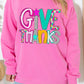 Bonbon GIVE THANKS Graphic Drop Shoulder Thanksgiving Pullover Sweatshirt