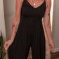 Black Spaghetti Straps Open Back Pleated Wide Leg Jumpsuit