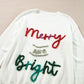 White Tinsel Merry and Bright Graphic Christmas Sweater