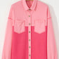 Peach Blossom Two Tone Contrast Waffle Knit Buttoned Loose Shacket