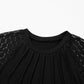 Black Contrast Lace Raglan Sleeve Pleated Detail Shift Dress