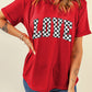 Red Checkered LOVE Letter Graphic Valentines T Shirt