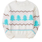 White Striped Christmas Tree Ribbed Trim Drop Shoulder Sweater