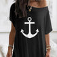 Anchor Print Cold Shoulder Short Sleeve Dress Casual Pocket Design Loose Fit Maxi Dress