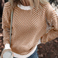 Coffee Contrast Edge Crew Neck Drop Shoulder Sweater