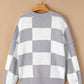 Gray Checkered Bishop Sleeve Sweater