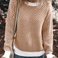 Coffee Contrast Edge Crew Neck Drop Shoulder Sweater