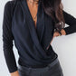 Solid Plunge Long Sleeve Ruched Casual Blouse