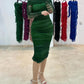 Off Shoulder Sheer Mesh Bodycon Dress Long Sleeve Ruched Midi Party Dress