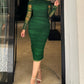 Off Shoulder Sheer Mesh Bodycon Dress Long Sleeve Ruched Midi Party Dress