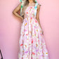 Pink Floral Print Knotted Shoulder Smocked Maxi Dress