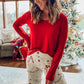 Red Solid Top and Christmas Pants Two Piece Lounge Set