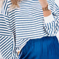 Blue Stripe Drop Shoulder Crew Neck Loose Sweatshirt