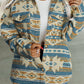 Blue Western Aztec Print Button Flap Pocket Shacket