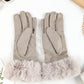 Parchment Rhombus Texture Plush Cuff Gloves