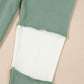 Mint Green Ribbed Colorblock Patchwork Raglan Long Sleeve Top