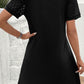 Black Contrast Lace Raglan Sleeve Pleated Detail Shift Dress