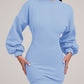 O neck Lantern Sleeve Mini Bodycon Sweatshirt Dress