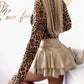 Rhinestone Leopard Print Mock Neck Long Sleeve T Shirt Casual See Through Slim Fit Top