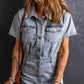 Light Blue Vintage Washed Buttons Pocketed Denim Romper