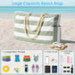 Smoke Green Striped Waterproof Canvas Large Capacity Tote Bag