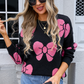 Black Valentine Bowknot Knitted Round Neck Fashion Sweater