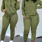 Drawstring Hooded Sweatshirt & Pocket Design Cuffed Sweatpants Set